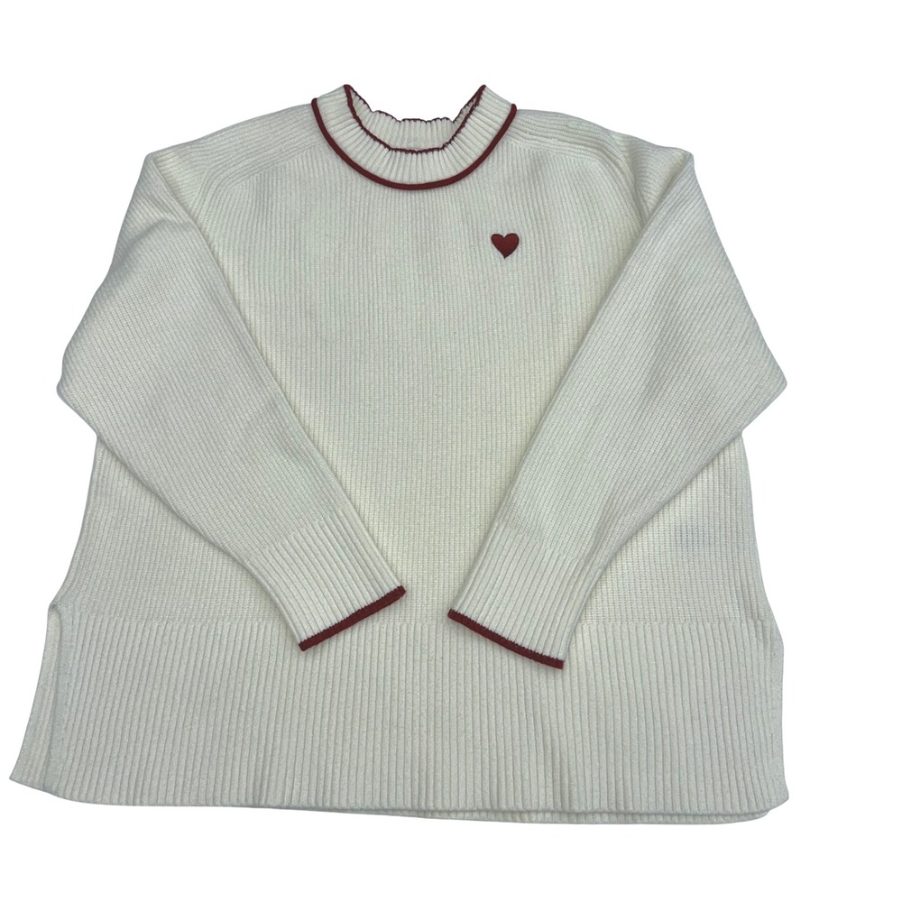 A New Day Women's XXL Crewneck Sweater Cream Ribbed Knit‎ Heart Detail Cute